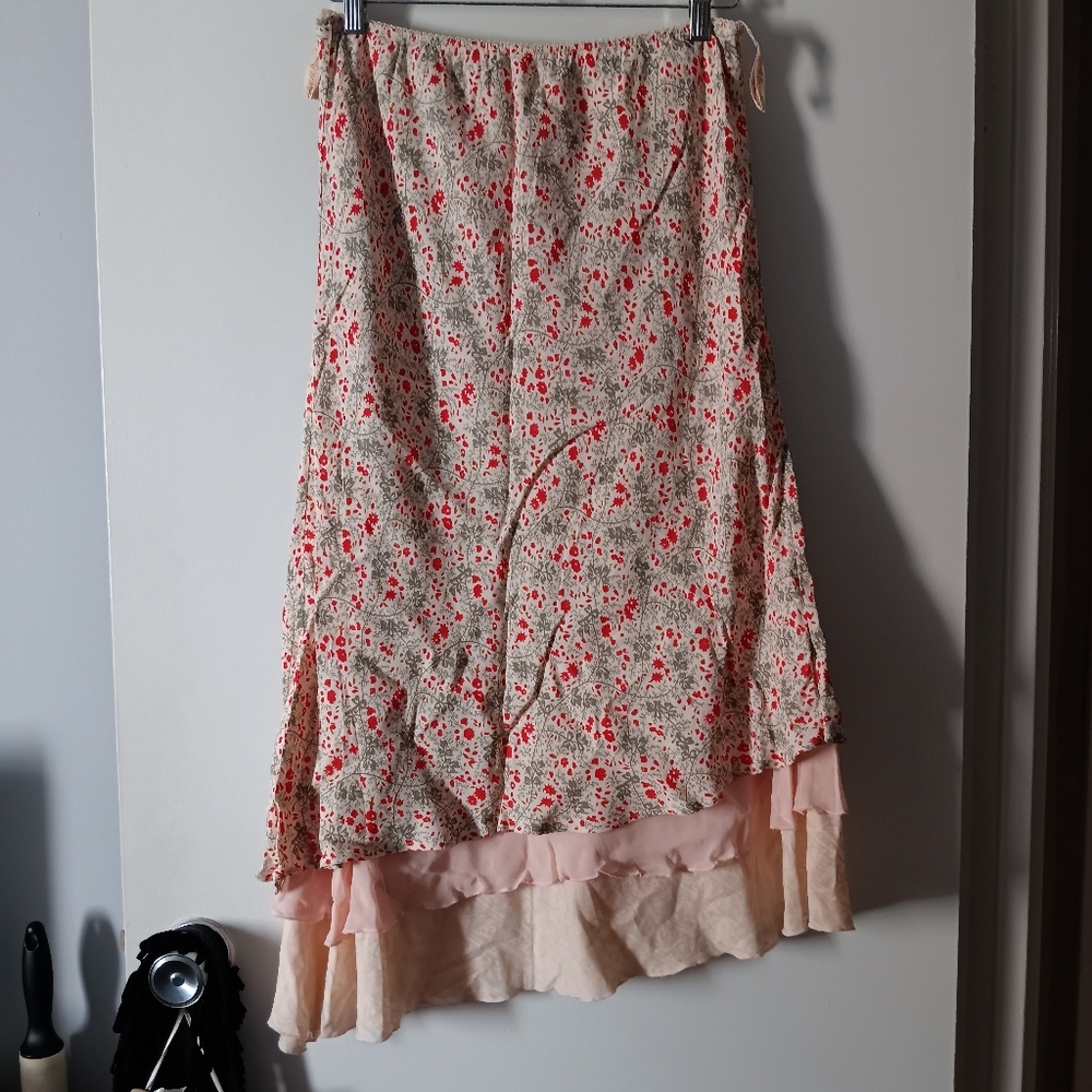 Pretty APRIL CORNELL Floral Triple Layer Hem On Skirt M